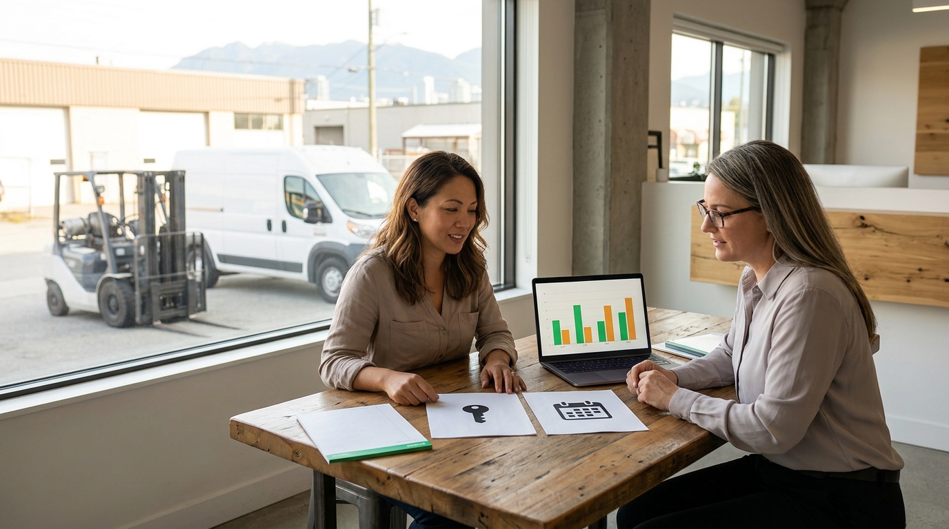 Business owner and accountant comparing leasing vs financing equipment options